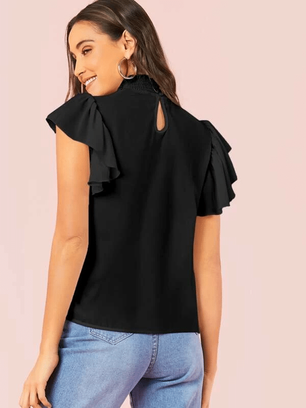 Blusa preta com mangas bufantes gola média - Imagem 3